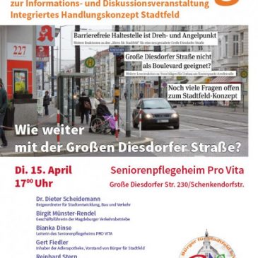 Veranstaltung zum Integrierten Stadtentwicklungskonzept Stadtfeld - Der BfS lädt zur Bürgerversammlung am 15.04.2014 ein