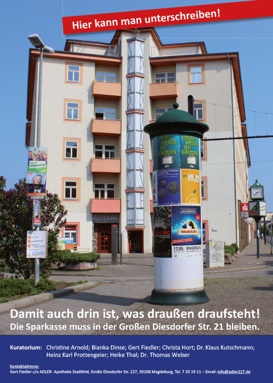 Unterschriftenlisten für den Erhalt der Sparkassenfiliale