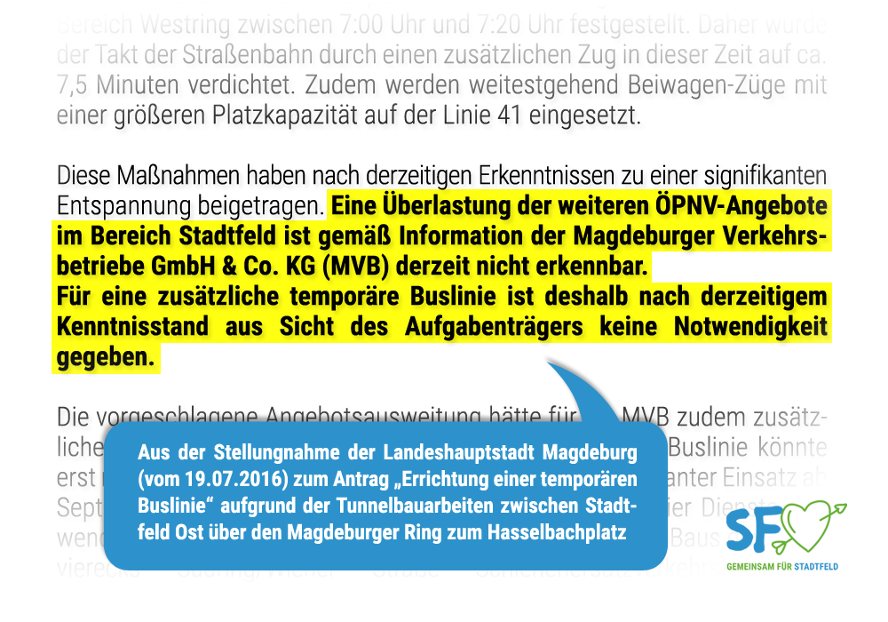 Stellungnahme der Stadtverwaltung zur Errichtung einer temporären Buslinie